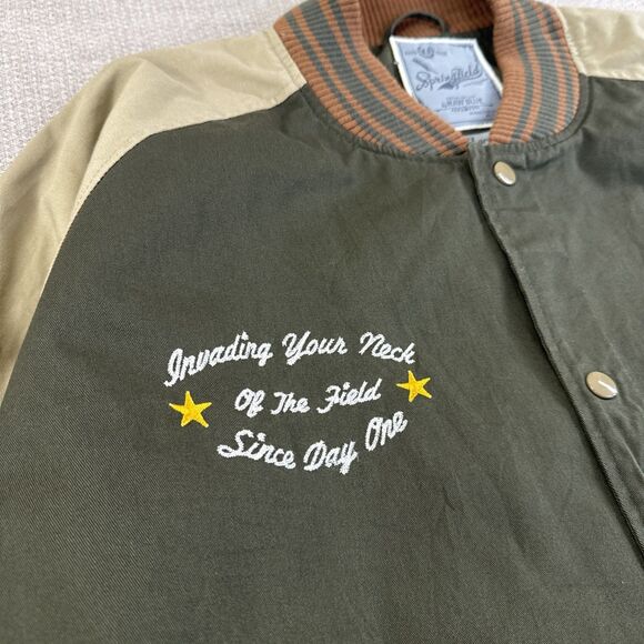 Springfield Classic Letterman Jacket Khaki Olive Military Bomber 2XL Fall Coat - Picture 2 of 8